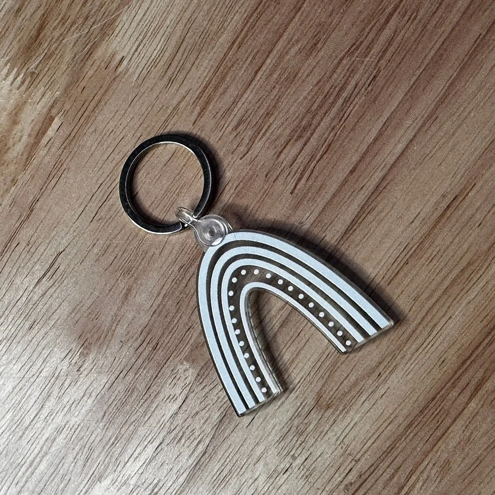 Blue Rainbow Acrylic Keychain Silver Ring Minimalist Arch Bag Charm Accessory